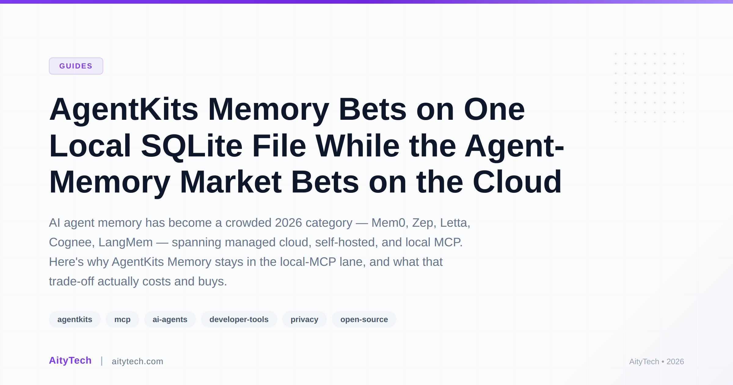 AgentKits Memory Bets on One Local SQLite File While the Agent-Memory Market Bets on the Cloud