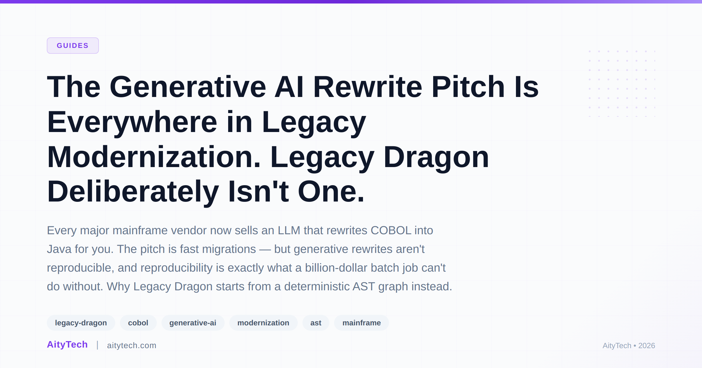 The Generative AI Rewrite Pitch Is Everywhere in Legacy Modernization. Legacy Dragon Deliberately Isn't One.